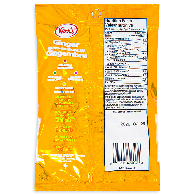 Kerr's Ginger Drops - 200g Nutrition Facts Ingredients - Ginger Candy