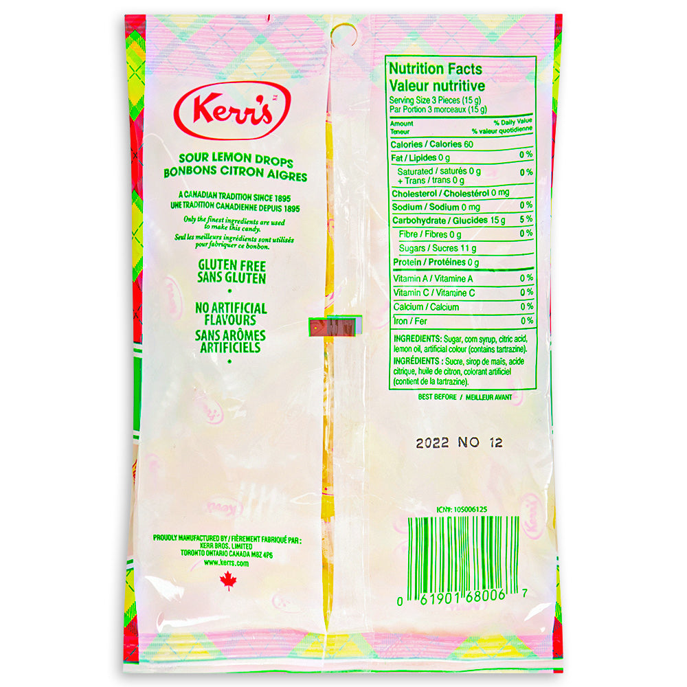 Kerr's Classic Tartan Sour Lemon Drops - 180g Nutrition Facts Ingredients-lemon drops-lemon drop