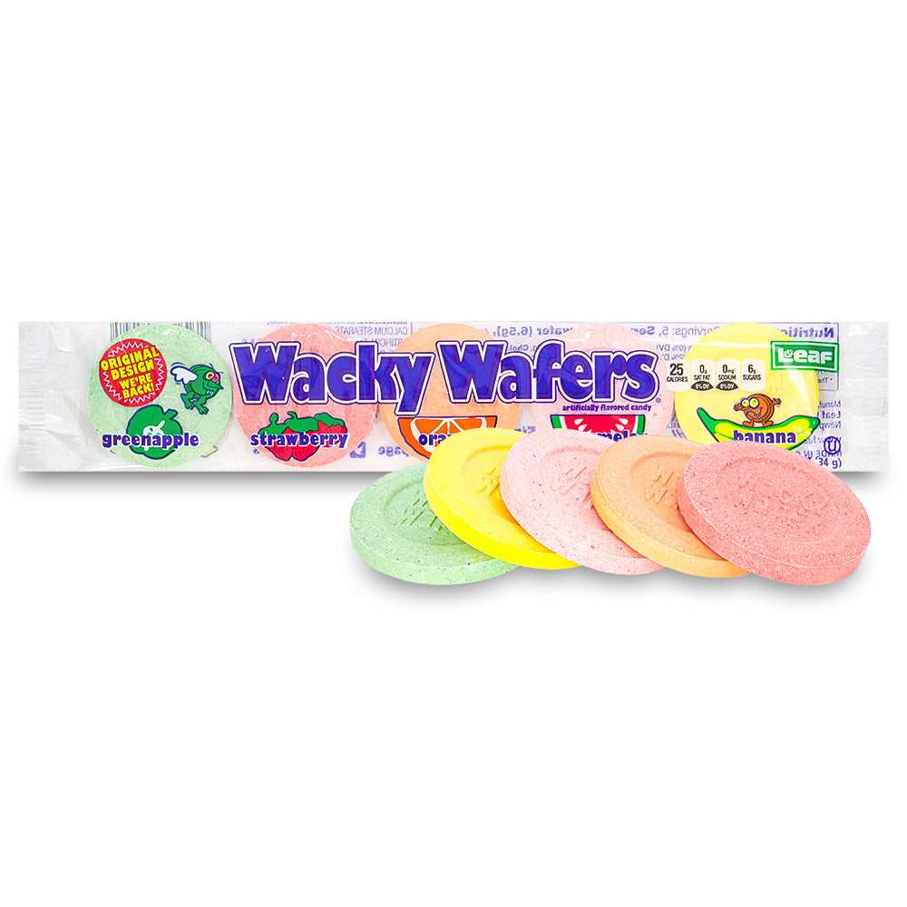 Wacky Wafers Candy, Wacky Wafers Candy, Unwrap the Fun, Pop the Flavor, Whimsical, Edible Rainbows, Bursting with Fruity Goodness, Flavor-Packed Adventure, Zesty Watermelon, Tangy Green Apple, Childhood Memories, Nostalgic Joy