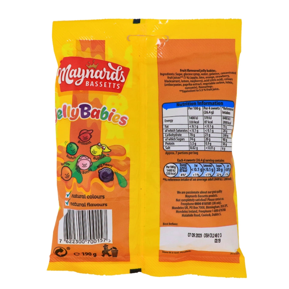 Maynards Bassetts Jelly Babies UK - 190g Nutrition Facts Ingredients