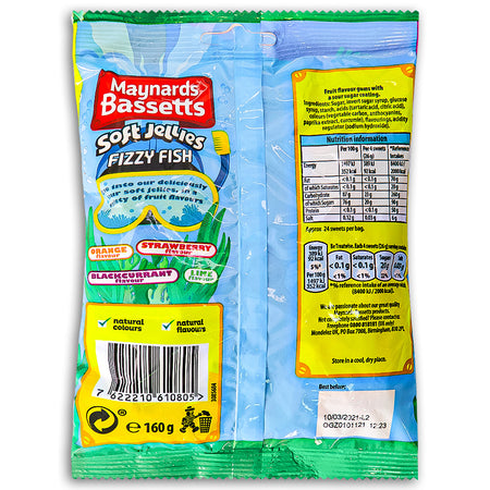 Maynards Bassetts Fizzy Fish Jellies (UK) - 130g Nutrition Facts Ingredients