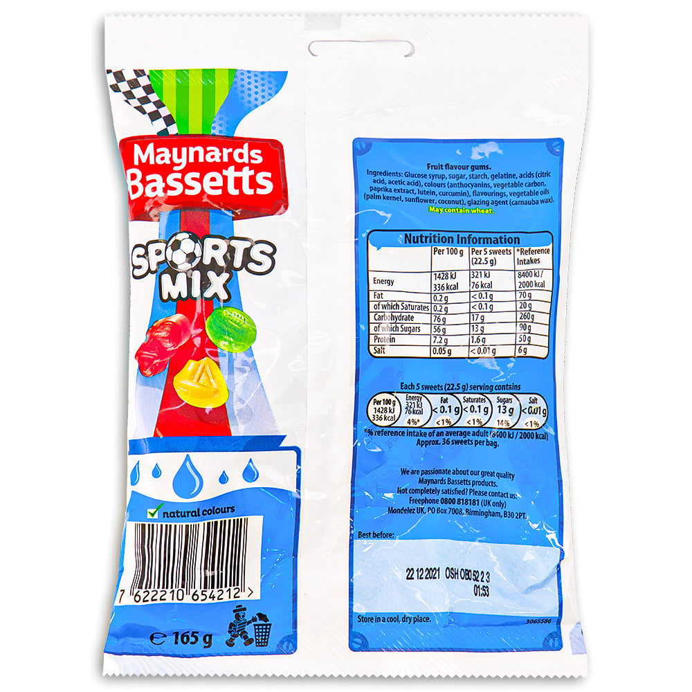 Maynards Bassetts Sports Mix UK - 165g Nutrition Facts Ingredients - British Candy