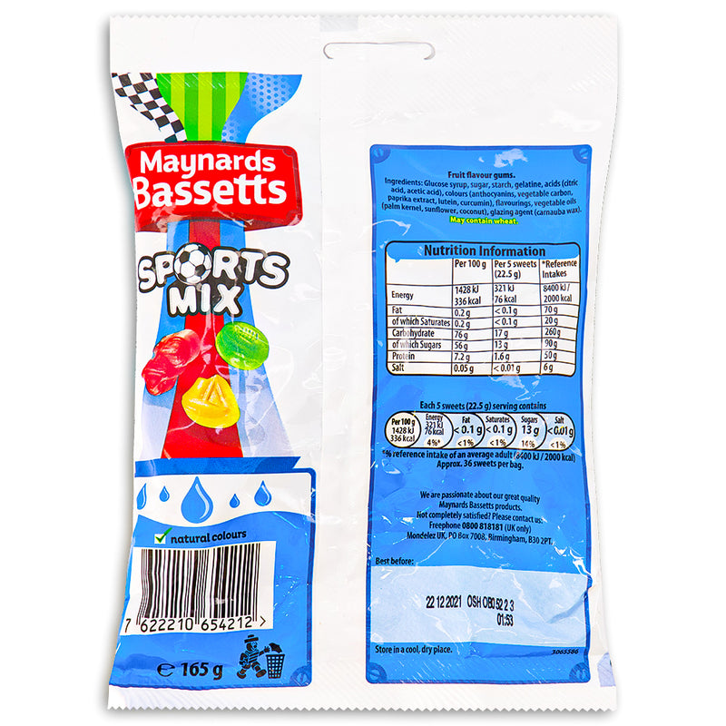 Maynards Bassetts Sports Mix UK - 165g Nutrition Facts Ingredients - British Candy