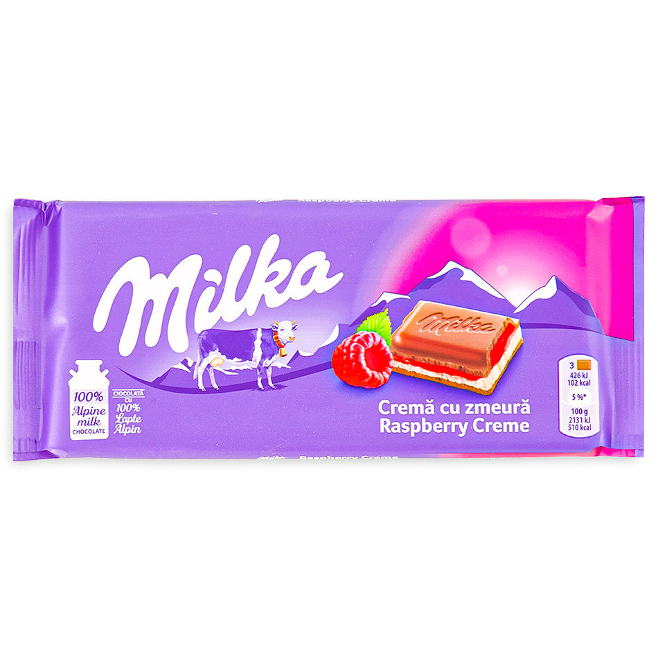Milka Raspberry Creme Chocolate Bar - 100g - Milka Chocolate Bars