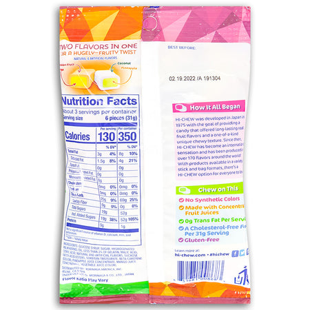 Hi-Chew Fruit Combos - 85 g Nutrition Facts Ingredients-hi chew candy-hi chew flavors-Fruit candy-chewy candy