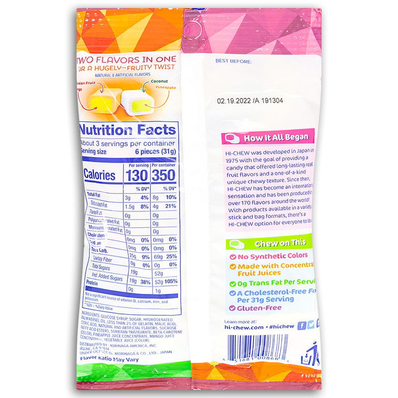 Hi-Chew Fruit Combos - 85 g Nutrition Facts Ingredients-hi chew candy-hi chew flavors-Fruit candy-chewy candy