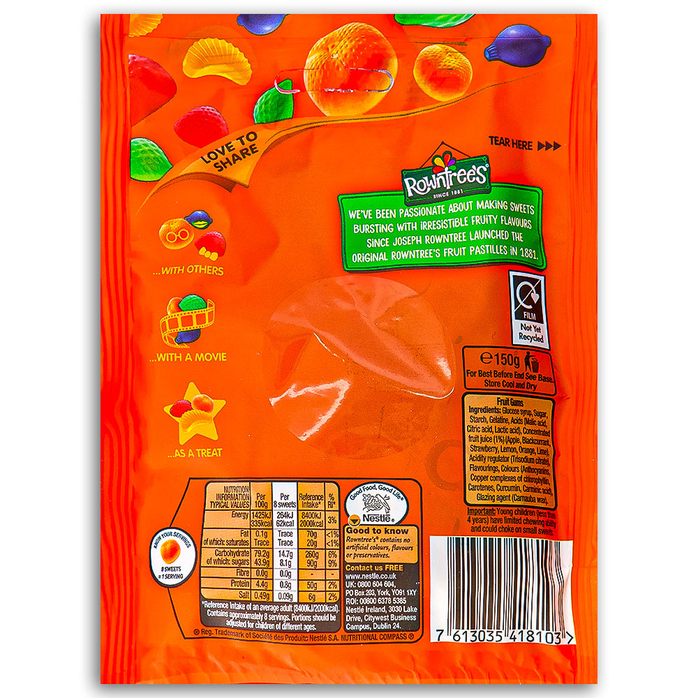 Rowntrees Fruit Gums UK - 150g Nutrition Facts Ingredients-British candy-Fruit gums-Fruit candy-Chewy candy