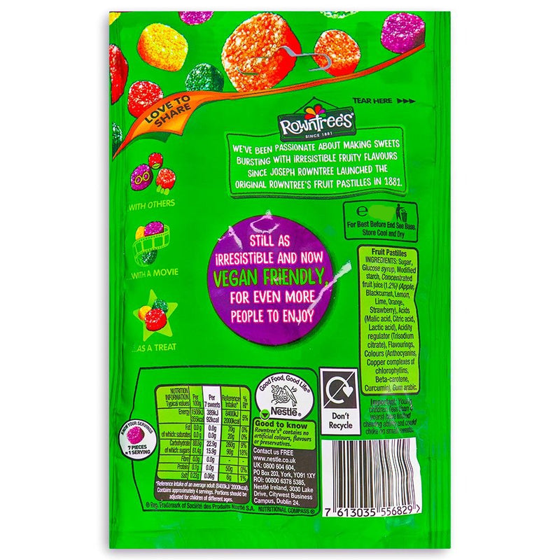 Rowntree's Fruit Pastilles - 143g (UK) Nutrition Facts Ingredients-British candy-Fruit Pastilles-Fruit candy