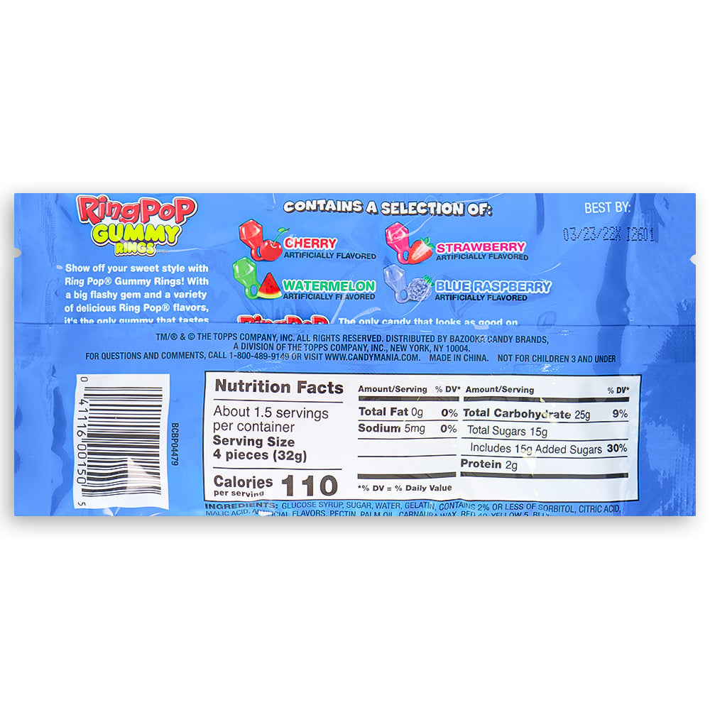 Ring Pop Gummy Rings- 1.7oz  Nutrition Facts Ingredients - Gummy candy from Ring Pop!