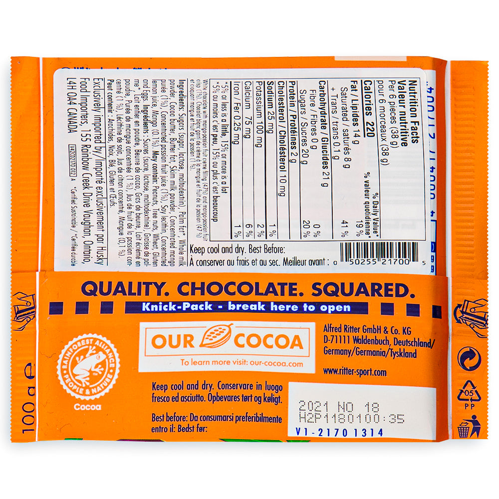 Ritter Sport Buenos Dias Weisse Mango Maracuja - 100 g Nutrition Facts Ingredients