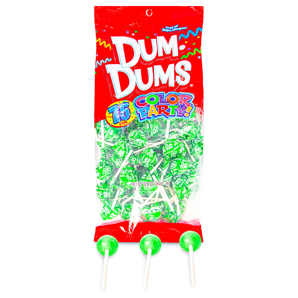 Dum Dums Color Party Bright Green Sour Apple Lollipops-75 CT
