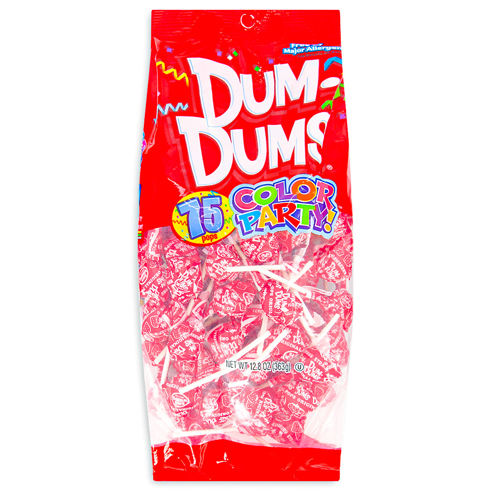 Dum Dums Color Party Red Strawberry Lollipops-75 CT