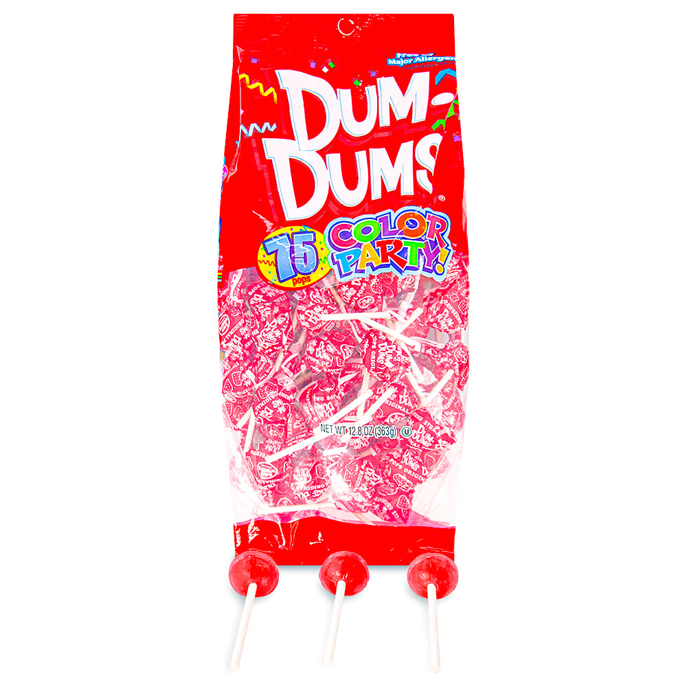 Dum Dums Color Party Red Strawberry Lollipops-75 CT