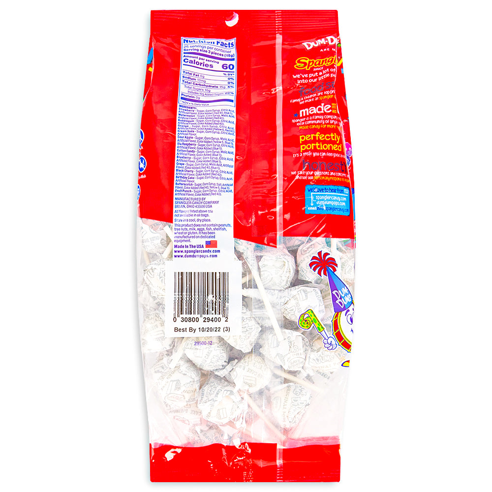 Dum Dums Color Party White Birthday Cake Lollipops-75 CT Nutrition Facts Ingredients