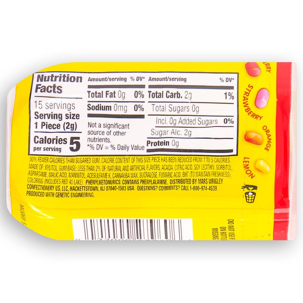 Starburst Original Gum Hero Bottle - 15 Piece Bottle Nutrition Facts Ingredients