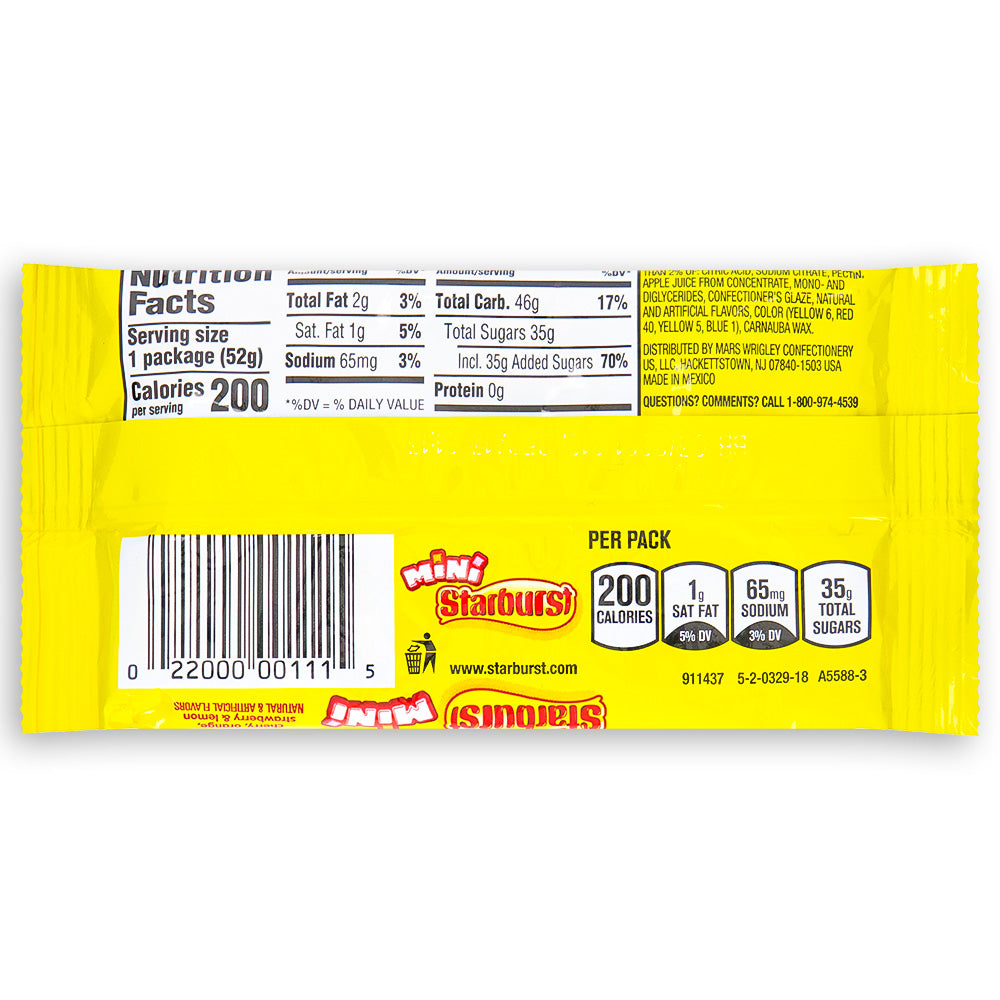 Starburst Minis Original Candy - 1.85oz Nutrition Facts Ingredients