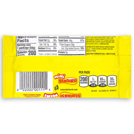 Starburst Minis Original Candy - 1.85oz Nutrition Facts Ingredients