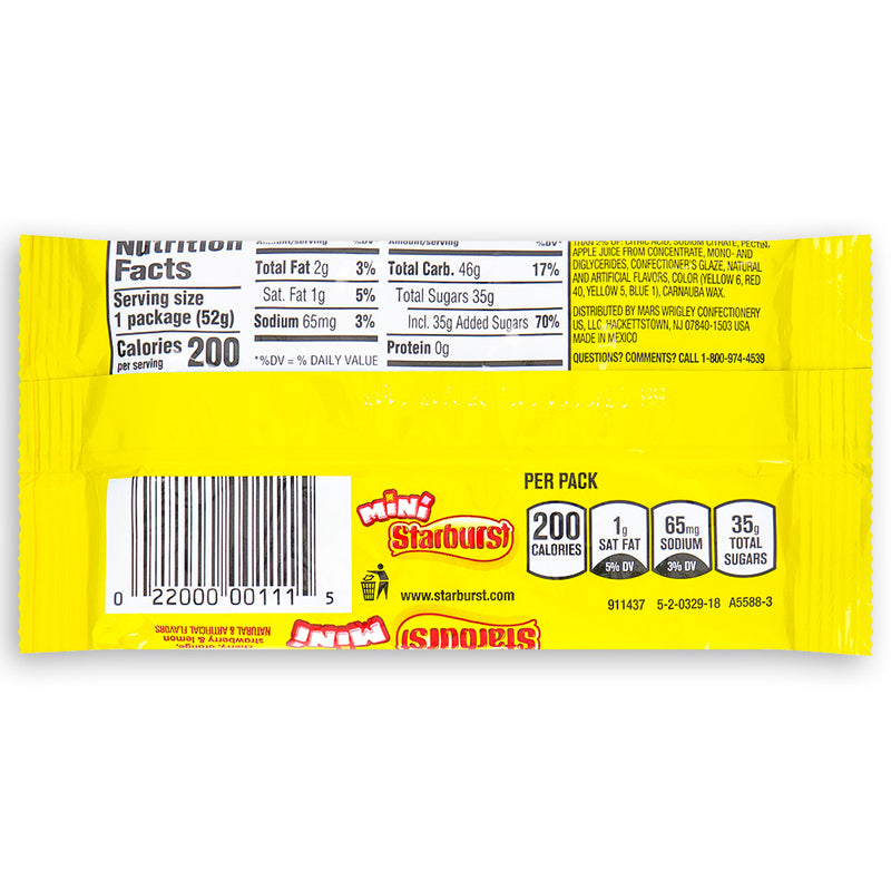 Starburst Minis Original Candy - 1.85oz Nutrition Facts Ingredients