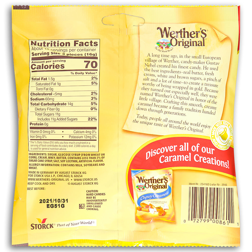 Werther's Original Caramel Hard Candies - 5.5oz Nutrition Facts Ingredients