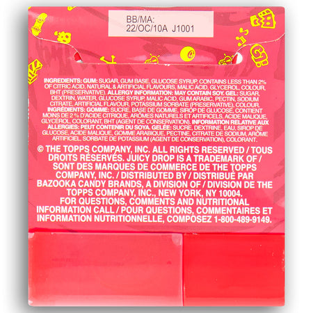 Juicy Drop Gum - 22g Nutrition Facts Ingredients