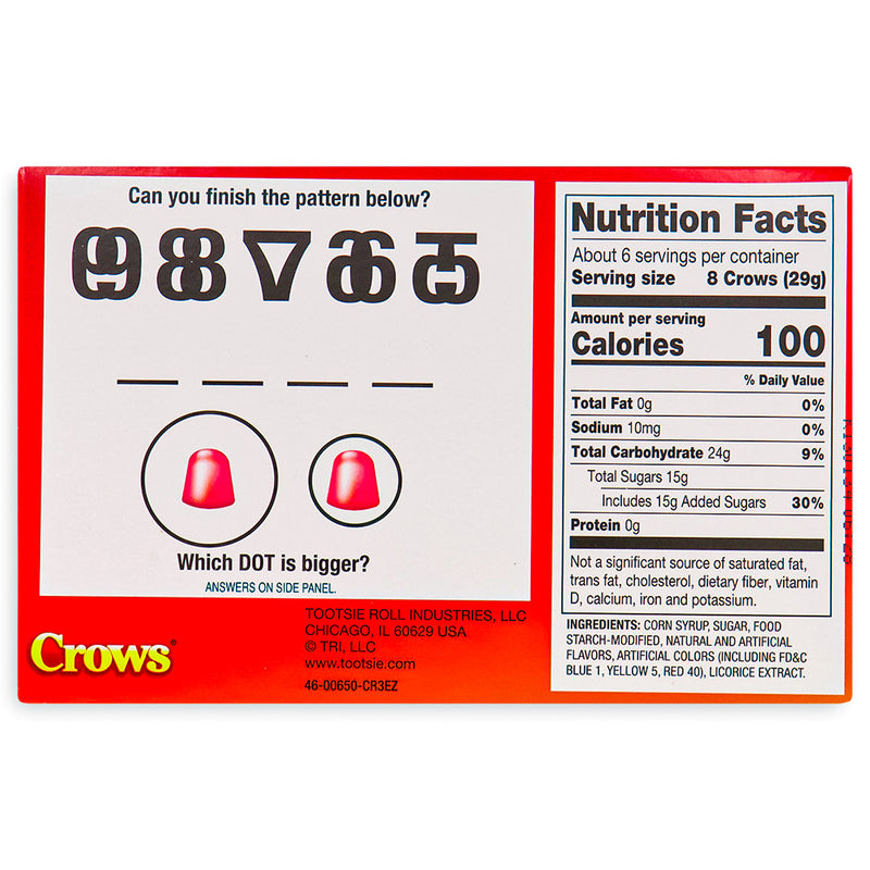 Crows Candy Theatre Pack Nutrition Facts Ingredients-Licorice-Black Licorice-Gumdrops