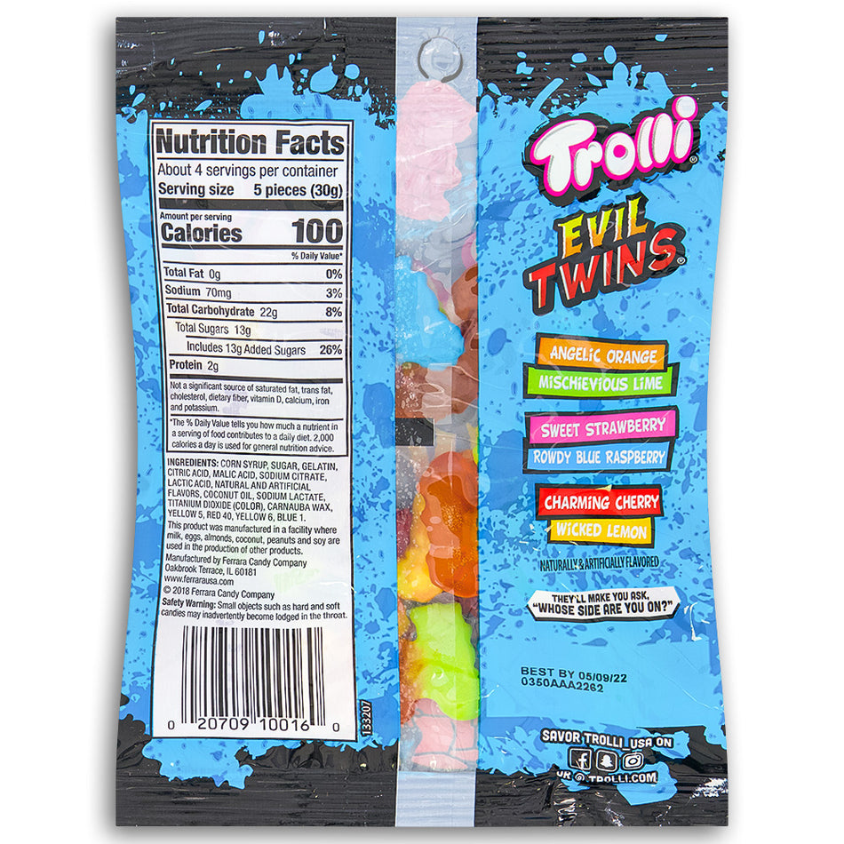 Trolli Evil Twins - 4.25oz ingredients nutrition facts, Trolli Evil Twins, two-in-one gummies, taste adventure, sweet and sour, candy connoisseur, flavor explorer, candy with a twist, mischief