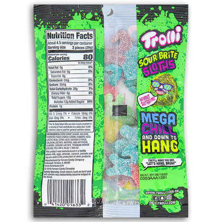 Trolli Sour Brite Sloths Nutrition Facts Ingredients, Trolli Sour Brite Sloths, chewy gummies, flavor excitement, candy enthusiasts, flavor adventurers, gummy party, candy adventure