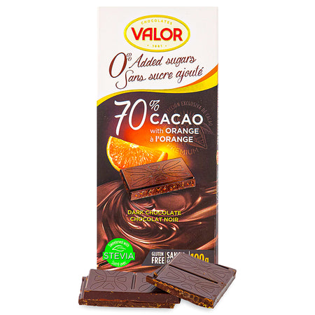 Valor 70% Cacao with Orange Sugar Free-100 g, spanish chocolate, dark chocolate, spanish dark chocolate, retro chocolate