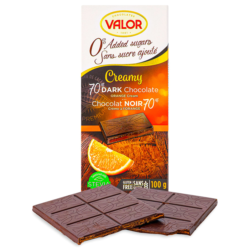Valor Creamy Dark Chocolate Orange Cream Sugar Free -100 g-sugar free chocolate-chocolate orange-Chocolate bar