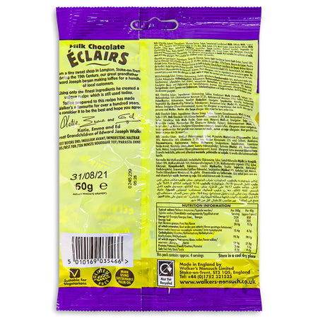 Walker's Milk Chocolate Eclairs Toffees UK - 150g Nutrition Facts Ingredients