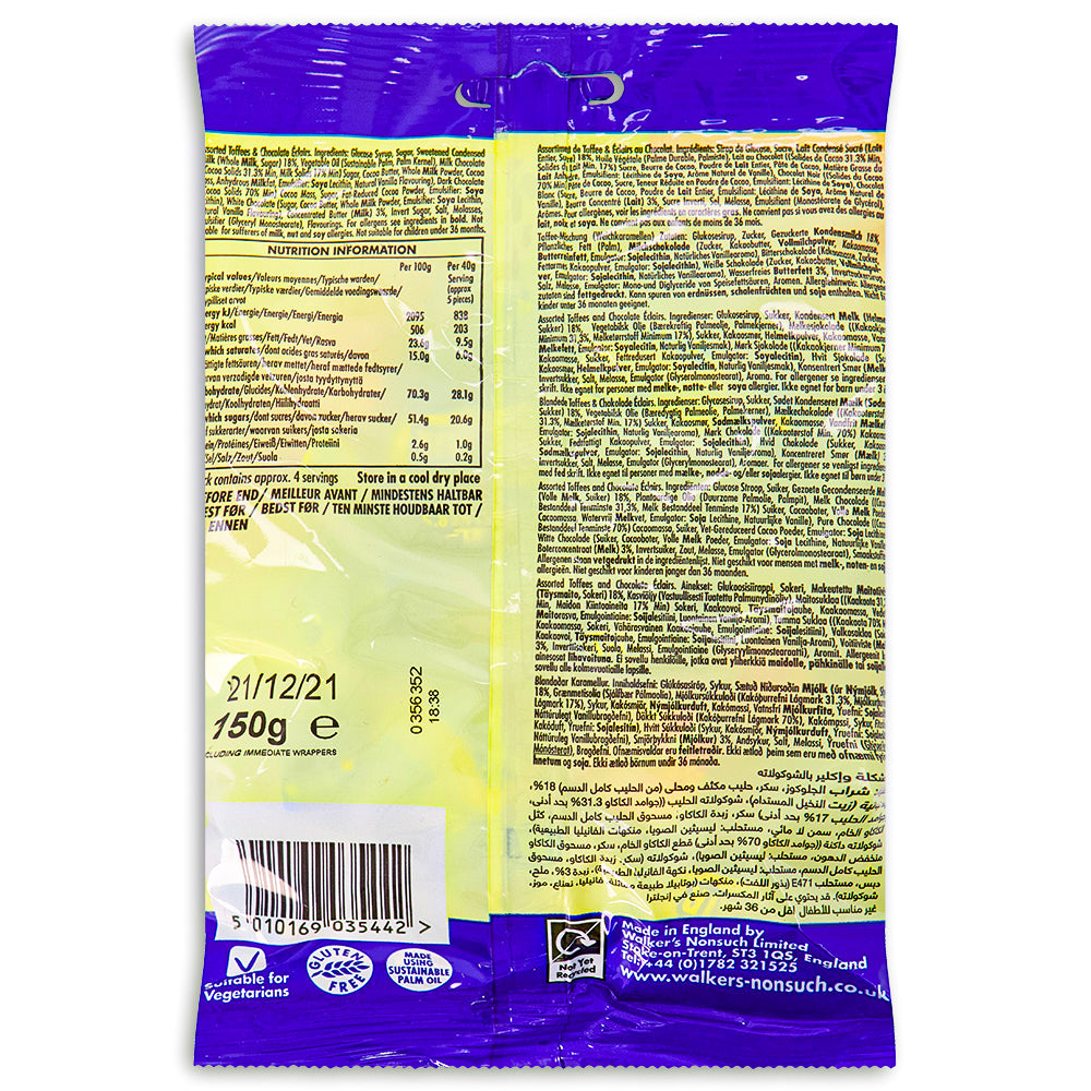 Walker's Assorted Toffees & Chocolate Eclairs UK - 150g Nutrition Facts Ingredients - British Candy