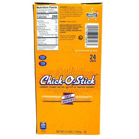 Chick-O-Stick - 1.6oz Nutrition Facts Ingredients-Old fashioned candy-Coconut candy-Chick-O-Stick