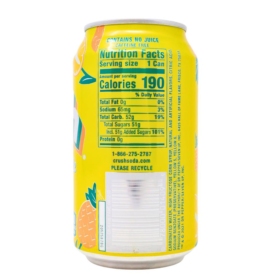 Crush Pineapple Soda - 355mL Nutrition Facts Ingredients-Crush soda-Pineapple Soda