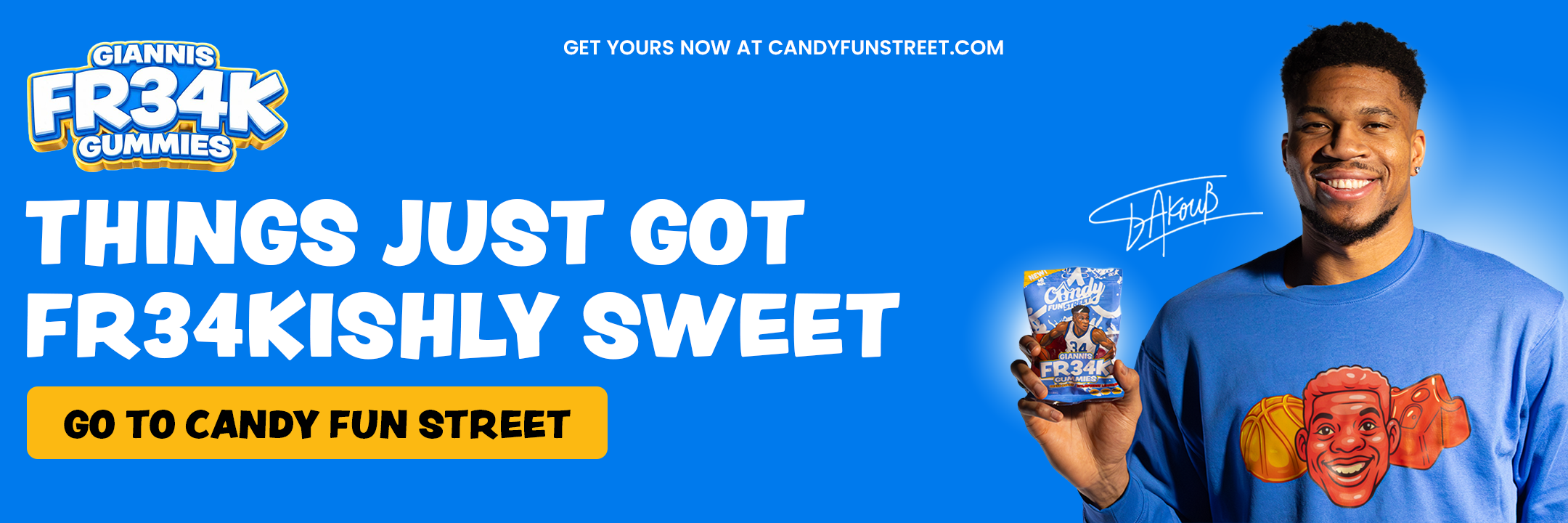 Giannis Antetokounmpo - Giannis Fr34k Gummies Candy Fun Street - Freak Gummies - Giannis Freak Gummies - American Gummies - NBA Gummies - Greek Freak - Sweet Freak - Milwaukee Bucks - Trade rumours - Basketball gummies - American gummy candy - Protein Candy - Gluten Free Candy - Fat Free Candy - Non-GMO Candy - Beef Gelatin Candy - Forbes Candy