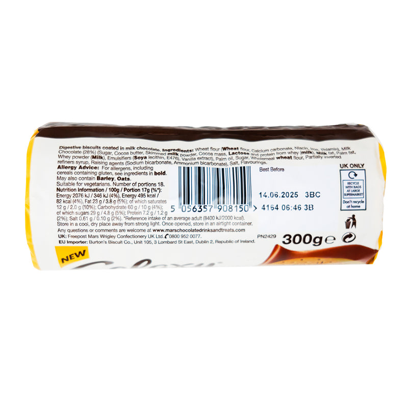 Galaxy Chocolate Digestives (UK) - 300g  Nutrition Facts Ingredients - Digestive Cookies