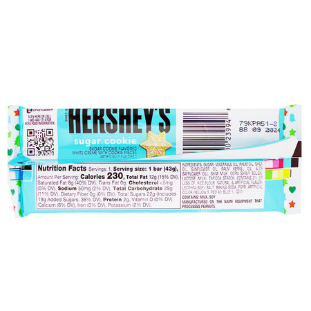 Hershey's Christmas Sugar Cookie Bar - 1.55oz Nutrition Facts Ingredients