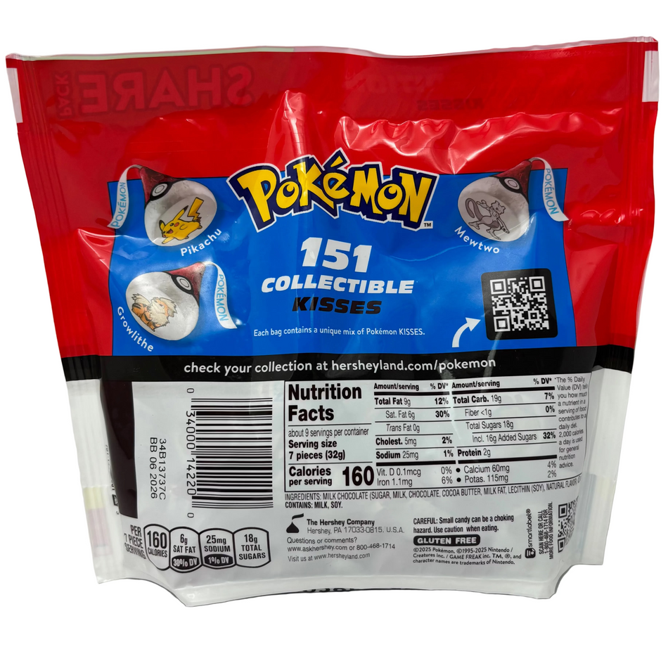 Hershey's Kisses Pokemon Milk Chocolate - 10.1oz Ingredients and Nutrition Facts