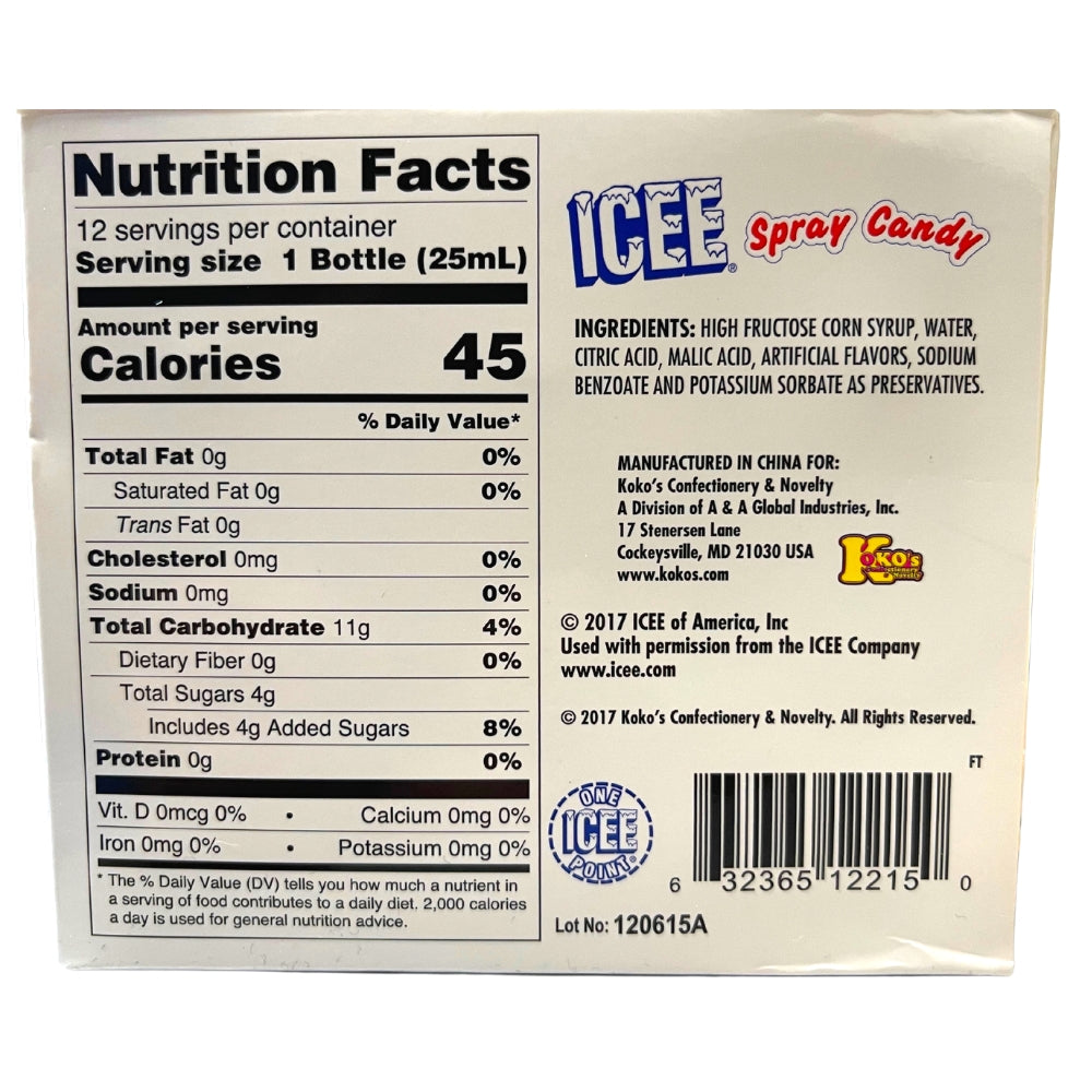 ICEE Spray Candy - 25mL Nutrition Facts IngredientsICEE Spray Candy - 25mL  Nutrition Facts Ingredients
