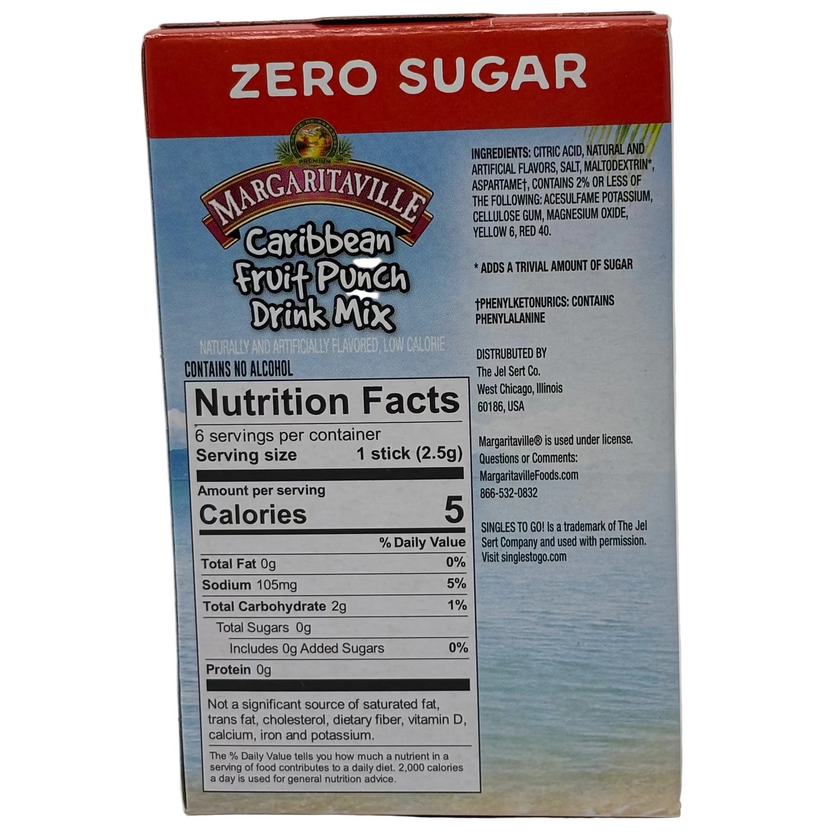 Margaritaville Caribbean Fruit Punch Singles To Go Drink Mix Nutrition Facts and Ingredients