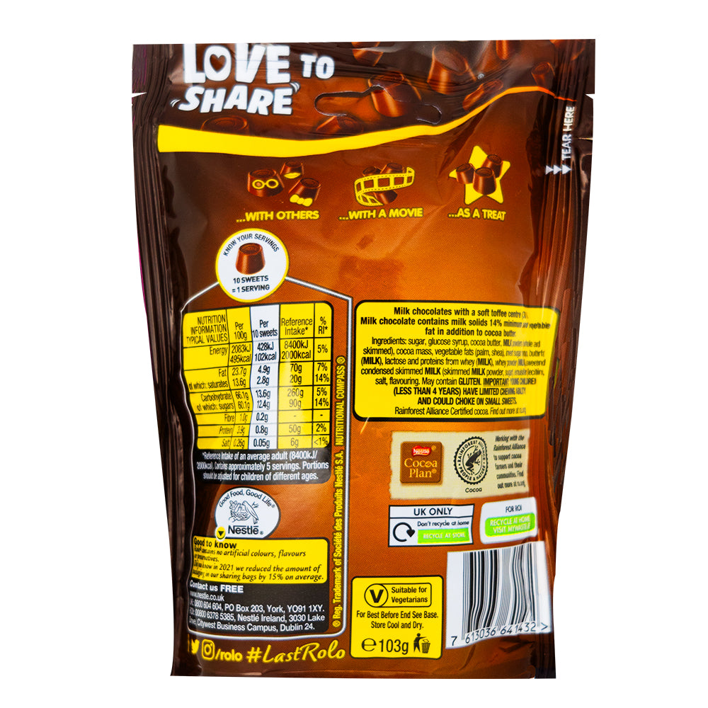 Nestle Little Rolo Sharing Pouch (UK) - 103g Nutrition Facts -Ingredients