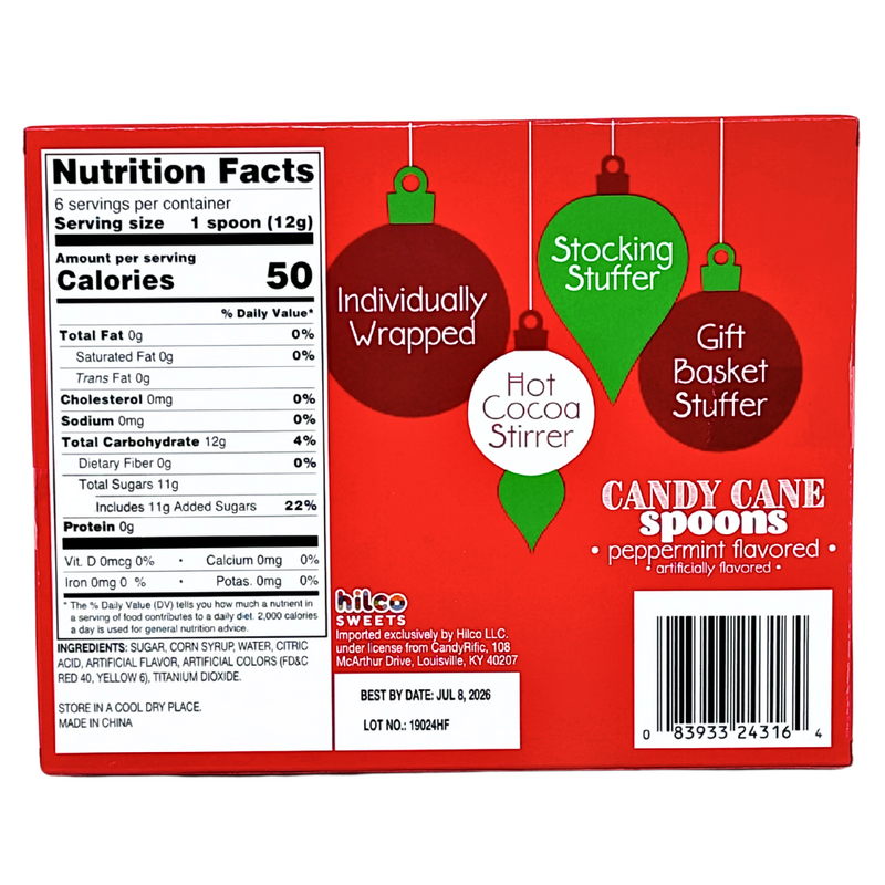 Peppermint Candy Cane Spoons 6 Pk - 2.54oz