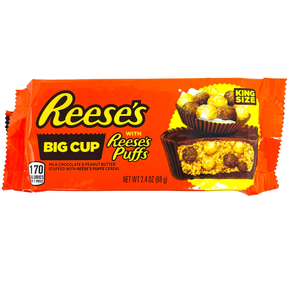 Reese King Size Stuffed with Reese's Puffs - 2.8oz, Reeses, reeses chocolate, reese, reese chocolate, reeses peanut butter cups, new peanut butter cups, new reeses, reeses big cup, reeses giant cup, reeses puffs