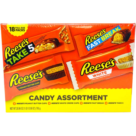Reese's Variety Pack 18ct, Reeses, reeses chocolate, reese, reese chocolate, reeses peanut butter cups, reeses white creme cups, reeses fast break, reeses take five, reeses variety pack