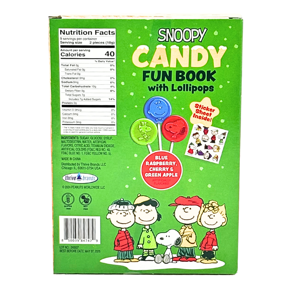 Snoopy Candy Fun Book with Lollipops - 90g Nutrition Facts 