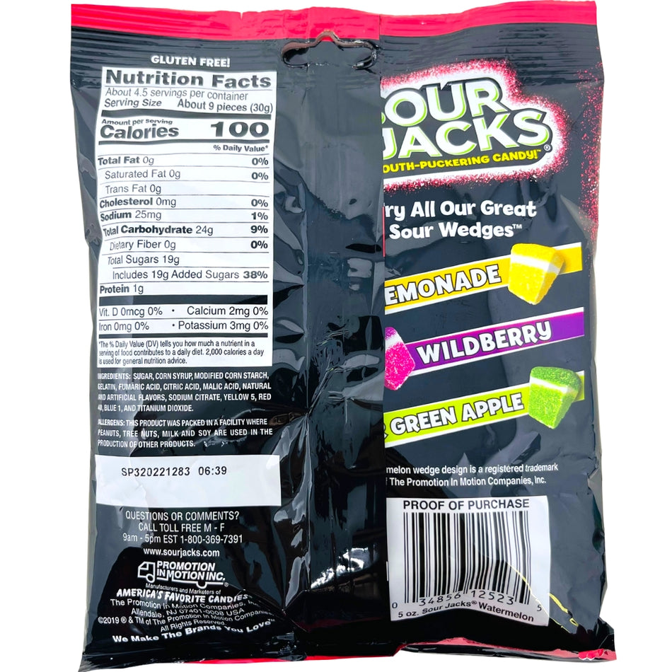 Sour Jacks Watermelon Mouth Puckering Candy - 5oz Nutrition Facts Ingredients-Sour candy-Watermelon candy-Sour watermelon candy