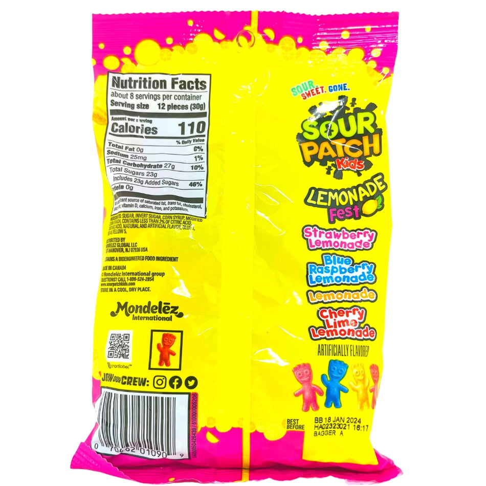 Sour Patch Kids Lemonade Fest Candy - 8oz Nutrition Facts Ingredients
