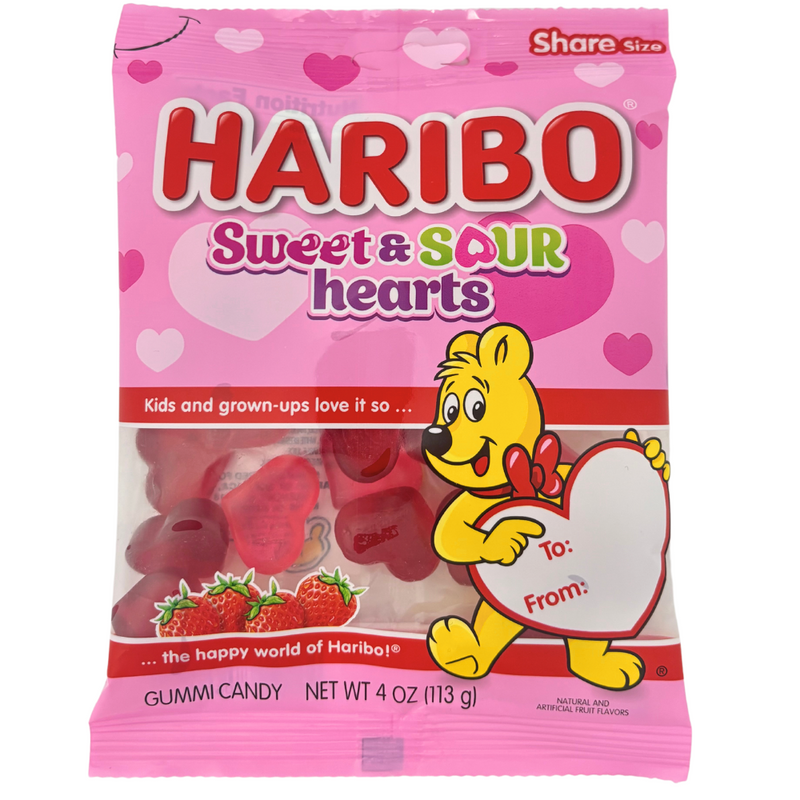 Valentines Haribo Sweet and Sour Hearts - 4ozv