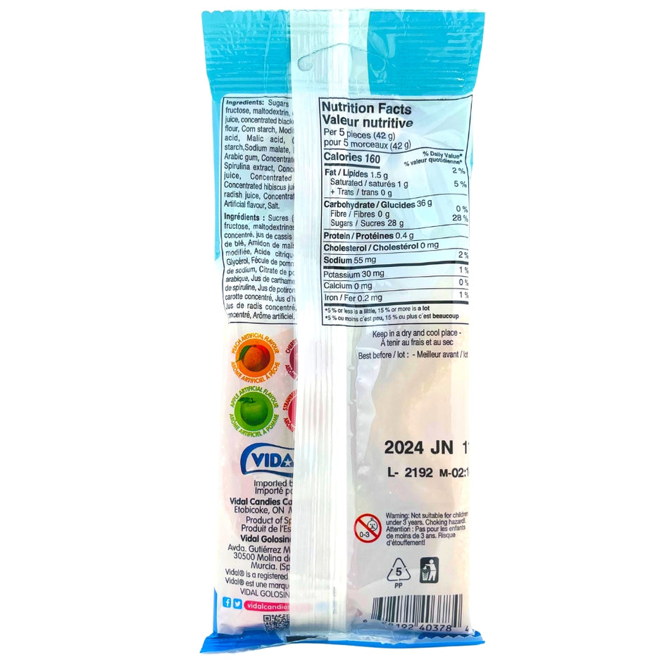 Vidal Sour Pencils Candy - 100g Nutrition Facts Ingredients - Sour Candy