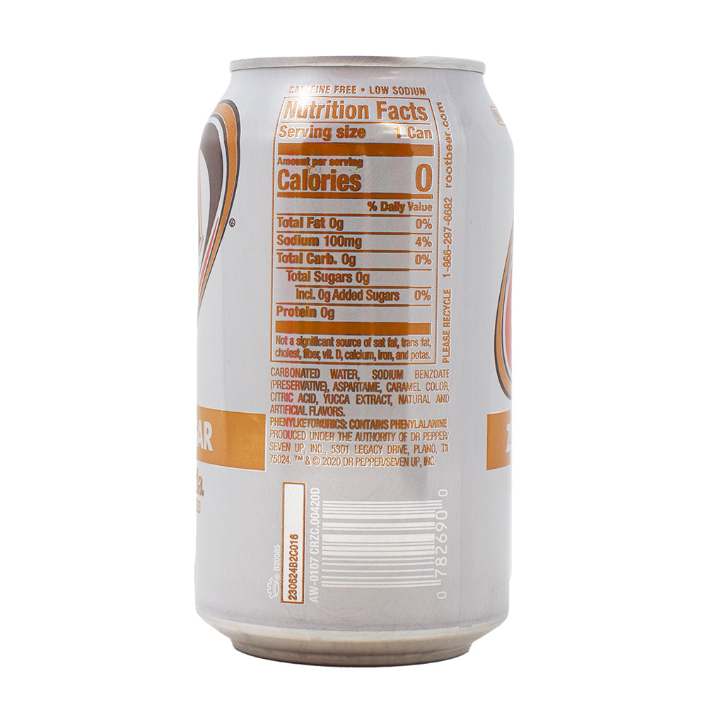 A&W Zero Sugar Cream Soda - 355mL Nutrition Facts Ingredients-Cream Soda-Sugar Free Drinks