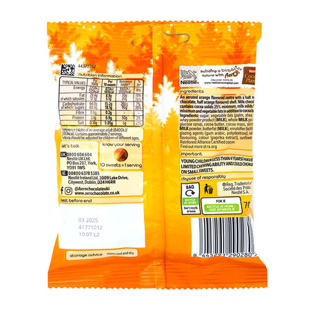 Aero Bubbles Orange Pouch (UK) - 70g   Nutrition Facts Ingredients
